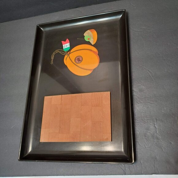 Vintage Mid-Century Couroc Cheese Board / Tray, Black & Wood, Italian Provolone - Picture 8 of 10